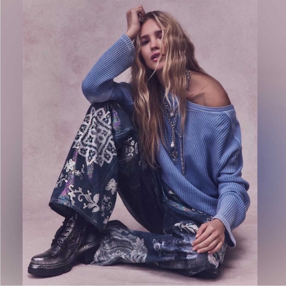 Free People Printed Tinsley High Rise Illusions Jeans